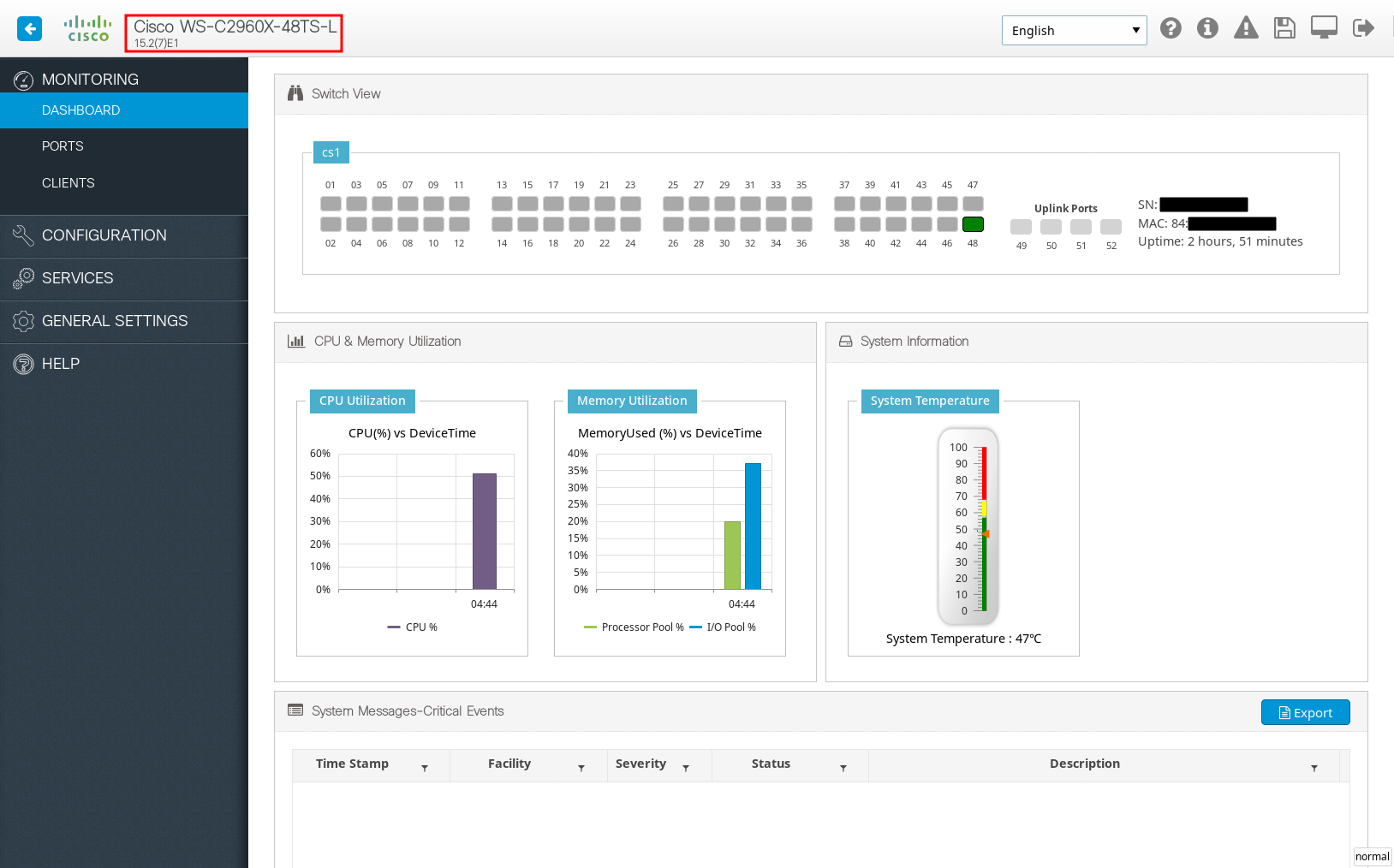 Cisco Catalyst 2960-X-48TS-L running WebUI ver. 15.2(7)E1